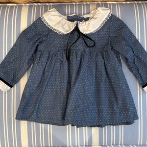 La Coqueta Charming Blue Dress with Lace Collar